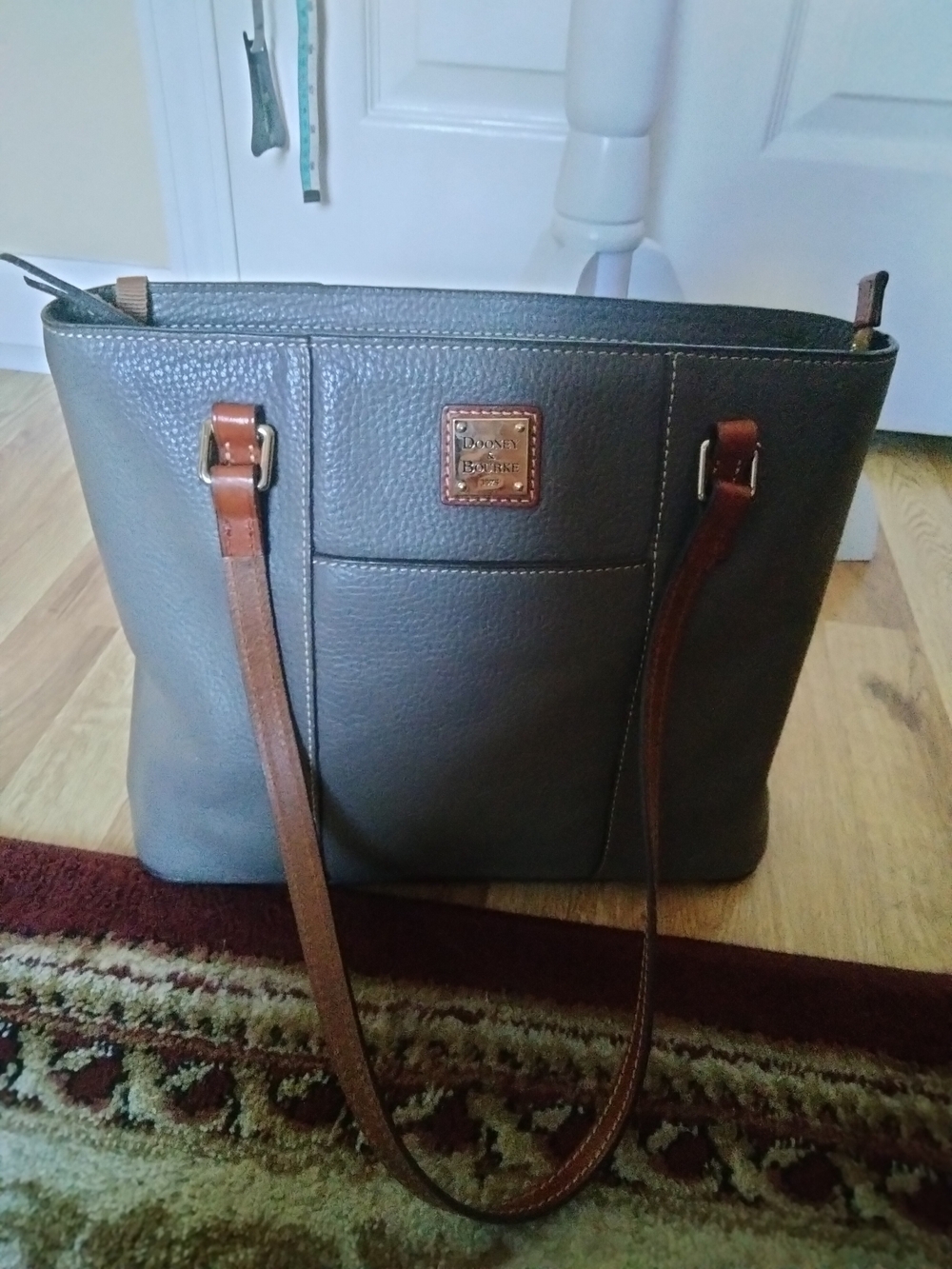 Dooney & Bourke Gray Leather Tote with Brown Straps
